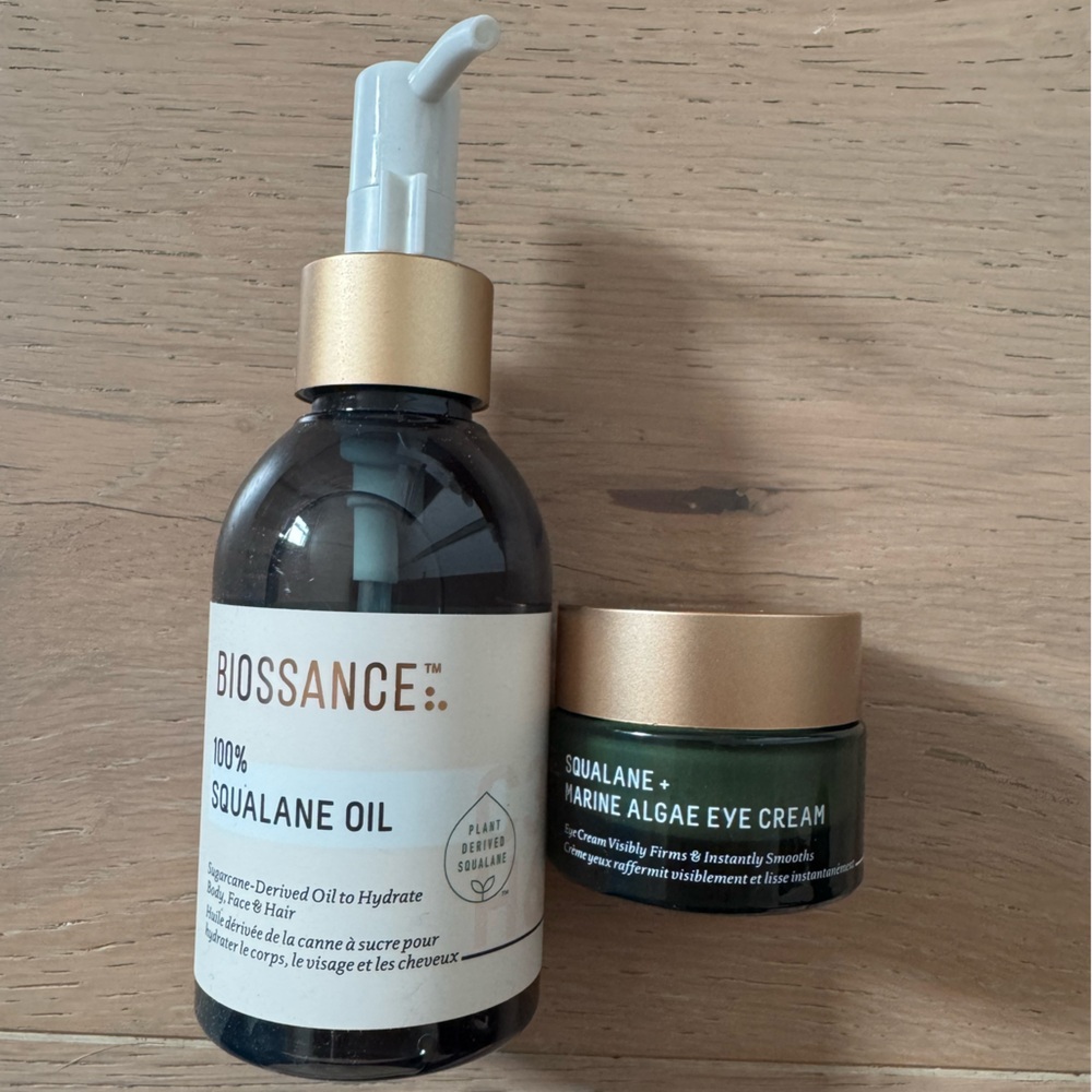 Biossance Squalane Oil and Eye Cream - Gold and Green Packaging